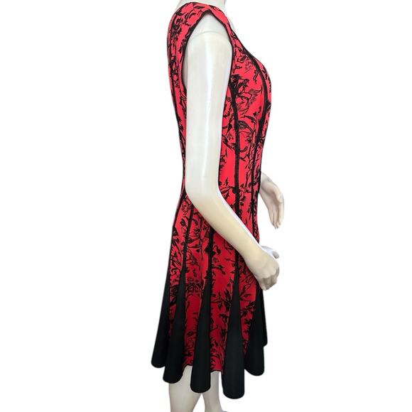 TADASHI SHOJI Red Black Floral Embroidered A-Line Dress Size Large - Picture 2 of 10